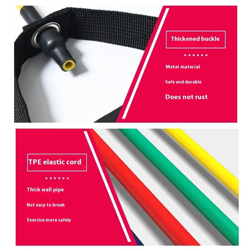 Adjustable chest expander exercise equipment with tension rope in five colour-coded resistance levels