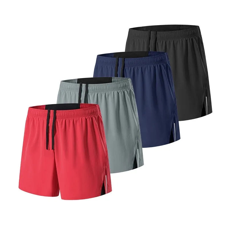 Men's loose fit off-road running shorts in red, shown with high waist and quick-dry fabric for marathon running.