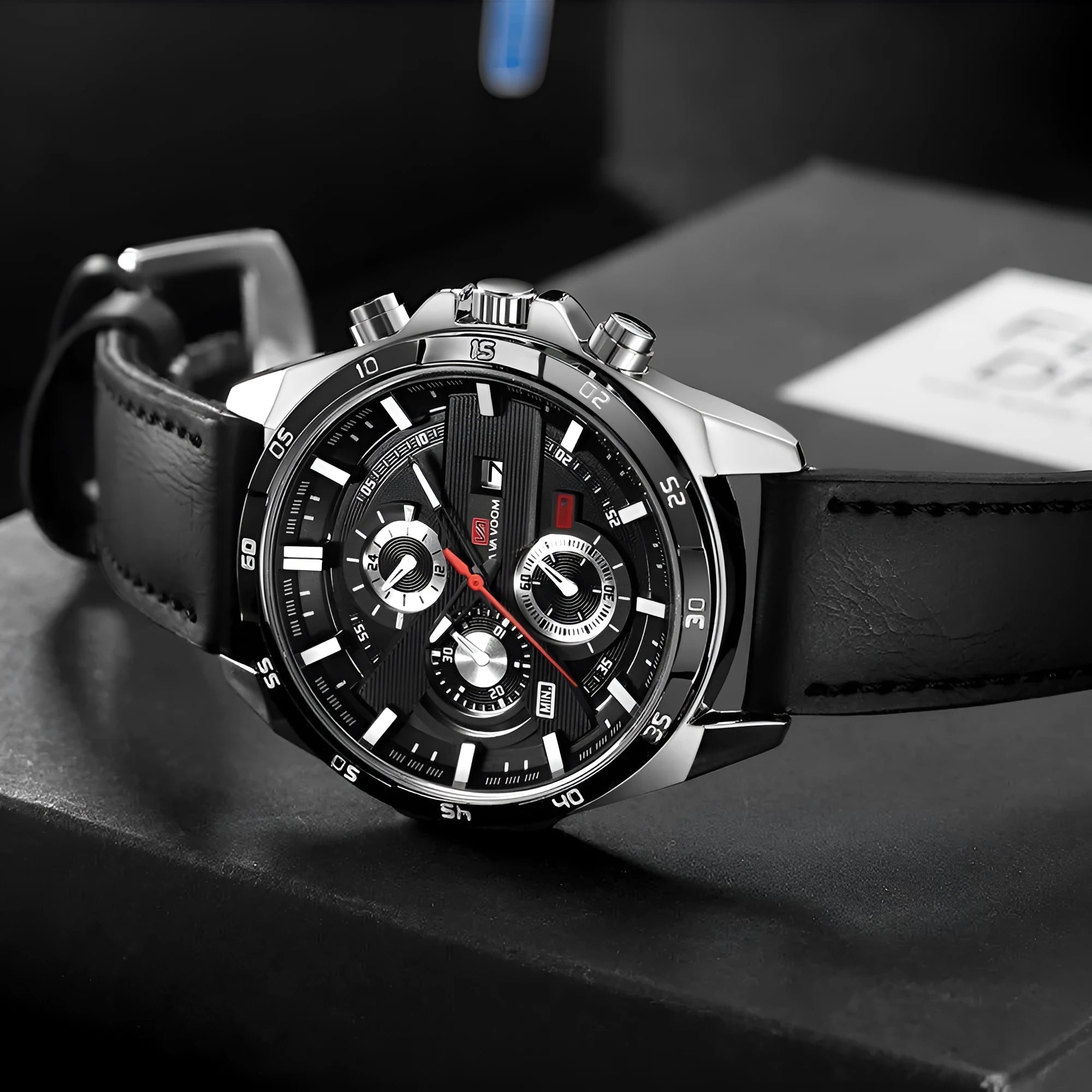Men's waterproof quartz business calendar watch with 10mm thickness in multiple colour options