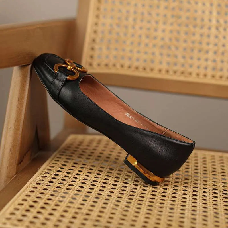 Women's Wanwan Lei style pumps with shallow mouth design and square toe in multiple colour options