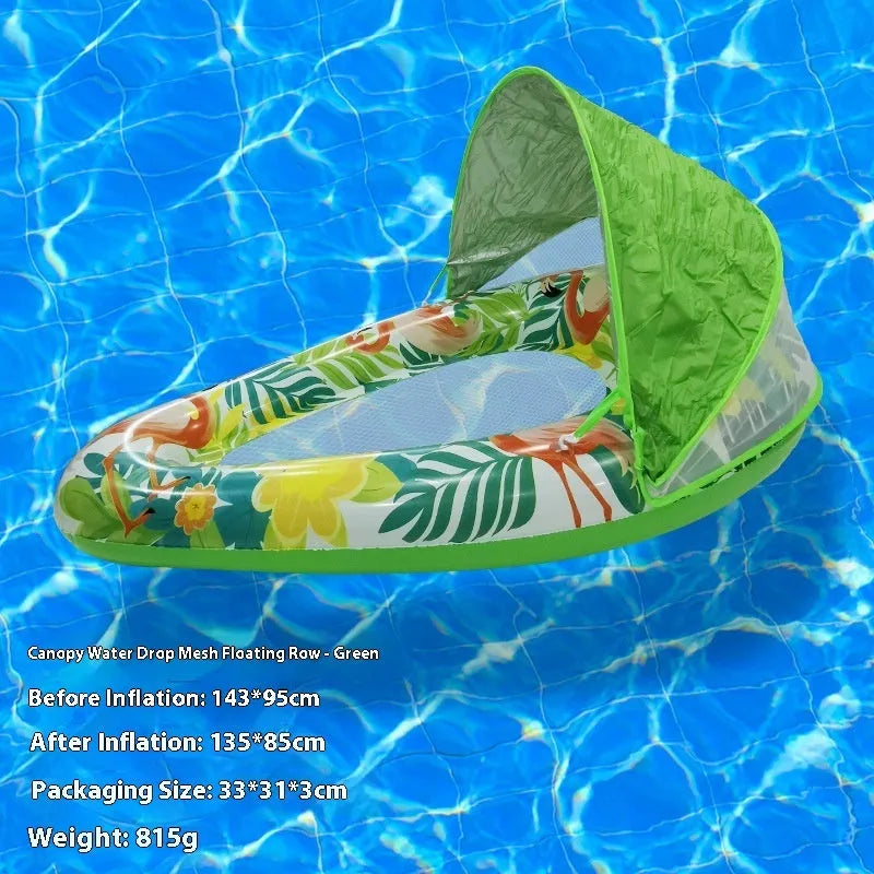 PVC inflatable floating row in gradient colours with canopy option on pool water