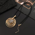 Vintage women's geometric sweater chain necklace with gold alloy pendant and snakeskin wax rope chain.
