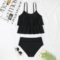 Women's high waist double-layer swimsuit in black and coconut tree print designs