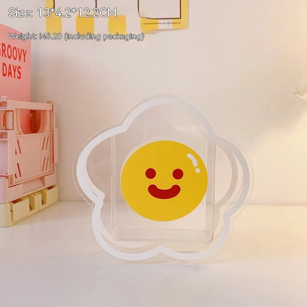 Clear square acrylic desk storage box with a choice of creative designs like strawberry rabbit and bow tie frog.