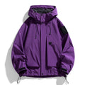 Men's black waterproof windproof hooded jacket on a hanger