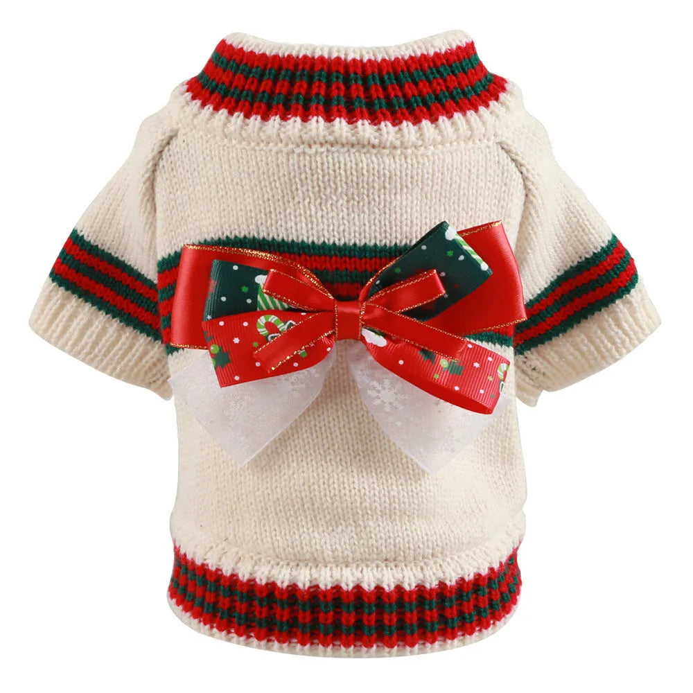 Christmas pet sweater for dogs and cats in festive holiday colours with Merry Christmas design