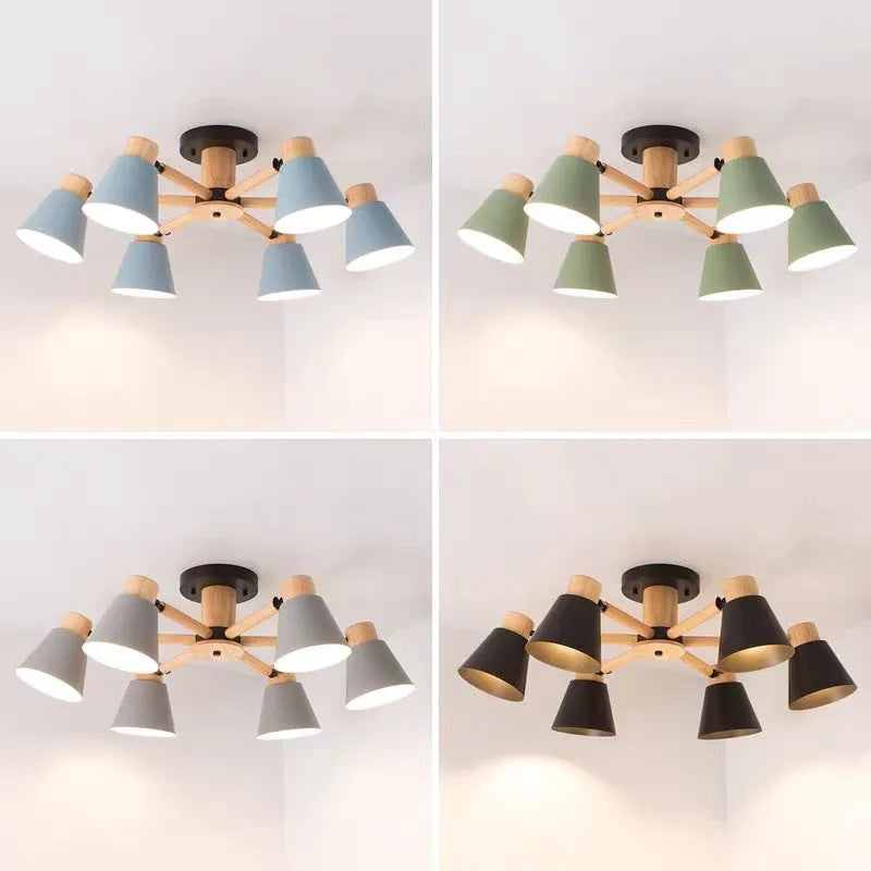Nordic macaron ceiling pendant lamp with ironwood construction in multiple colour options