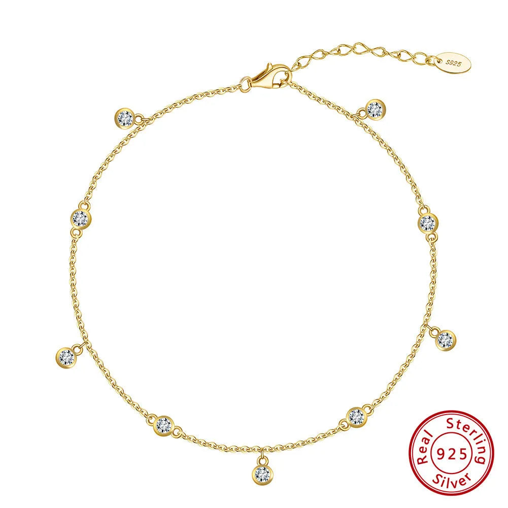 Women's silver anklet with geometric zirconium pendant on adjustable chain