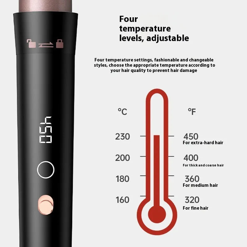 Rose gold five-in-one interchangeable tube hair curler with LCD display and negative ion technology
