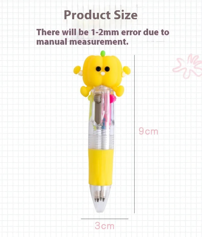 Cartoon theme four-colour press ballpoint pen with silicone grip and 0.7mm tip