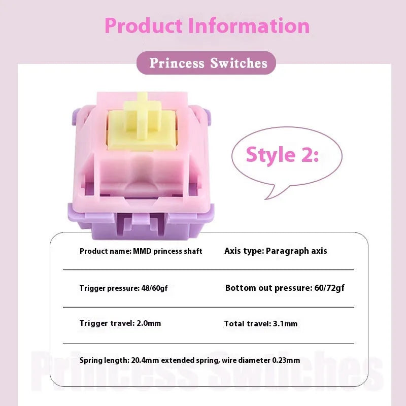 MMD Princess linear mechanical keyboard switch isolated on white background.