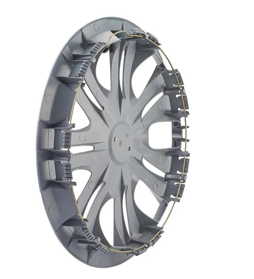 Universal silver, black, and electroplating ABS plastic wheel hub covers in 13 to 16-inch sizes.