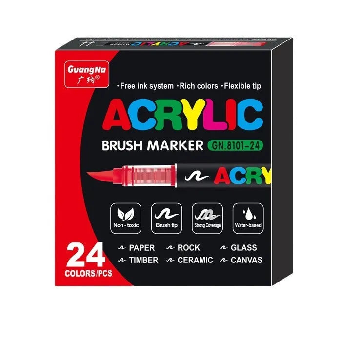 Set of straight liquid acrylic marker pens with soft heads for art and graffiti projects
