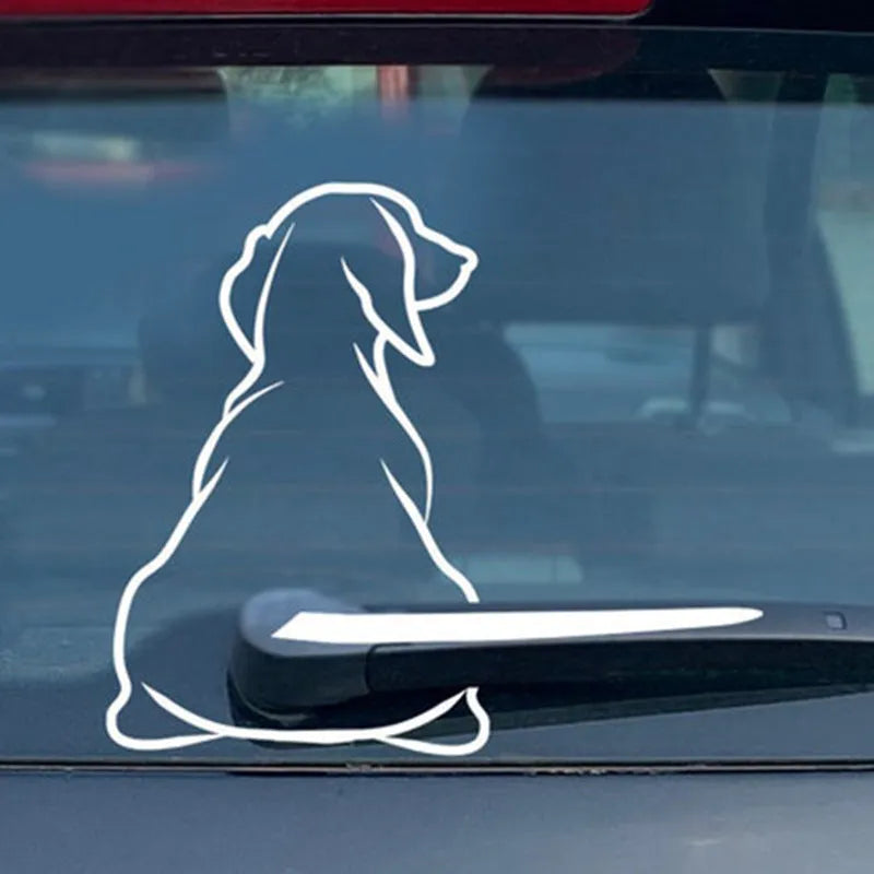 Cartoon dog car wiper sticker with animated tail in black and white colour options