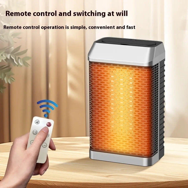 Black remote-controlled smart desktop heater showing compact design and control panel