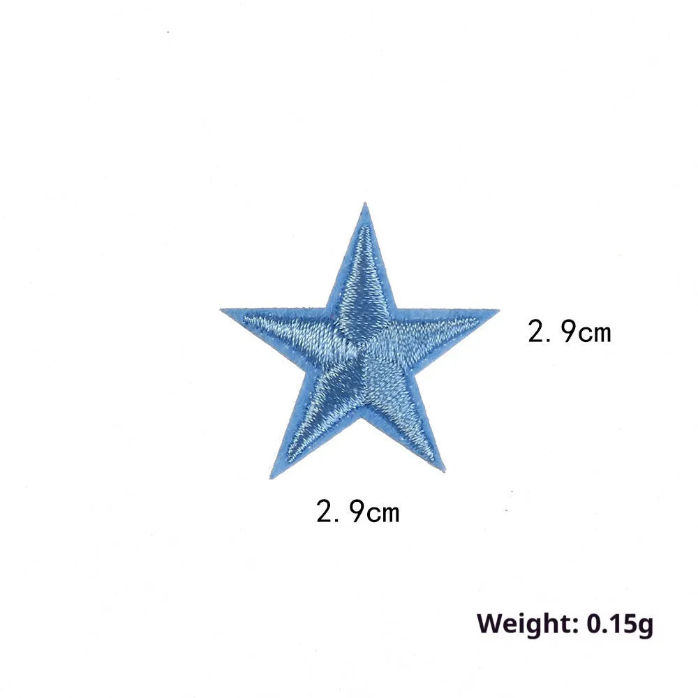 Colourful five-pointed star embroidery patches and cloth stickers for DIY clothing decoration.