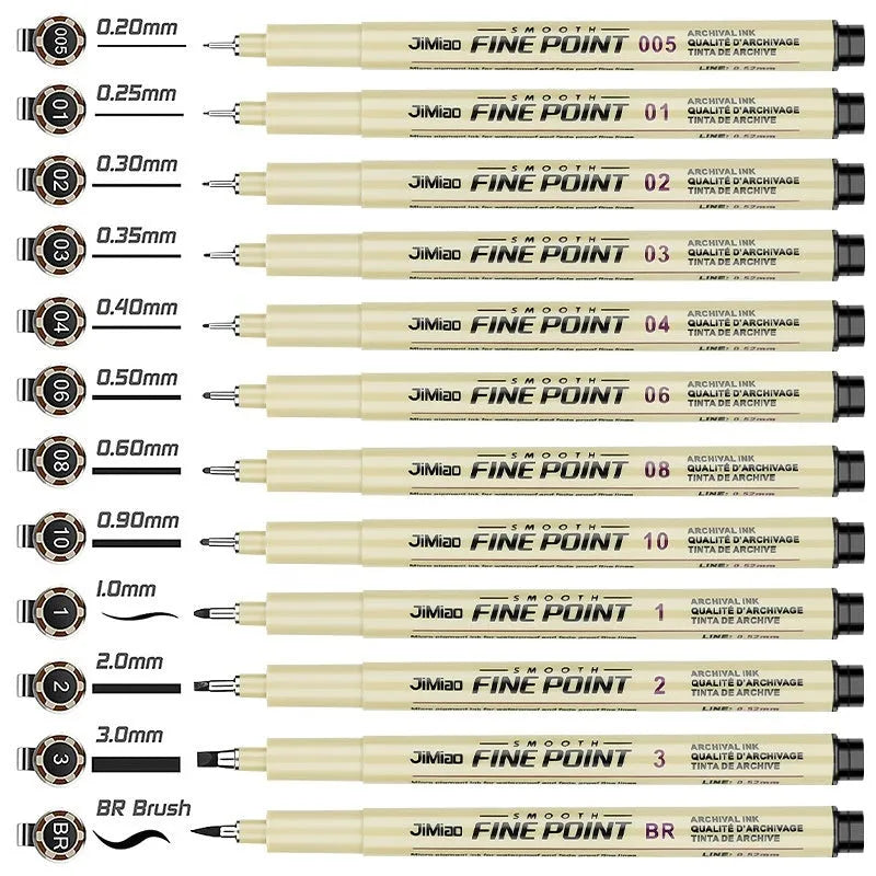 Black waterproof needle drawing pen with plastic shell measuring 133mm for sketching and writing