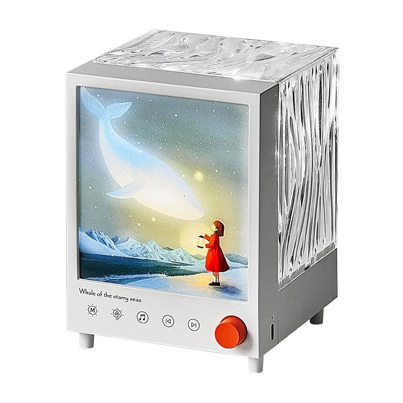 Aurora Treasure Box Atmosphere Projection Lamp showing Star Sea Whale light pattern projection.