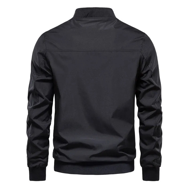 Men's casual thin polyester jacket in solid colour with continental sizing options