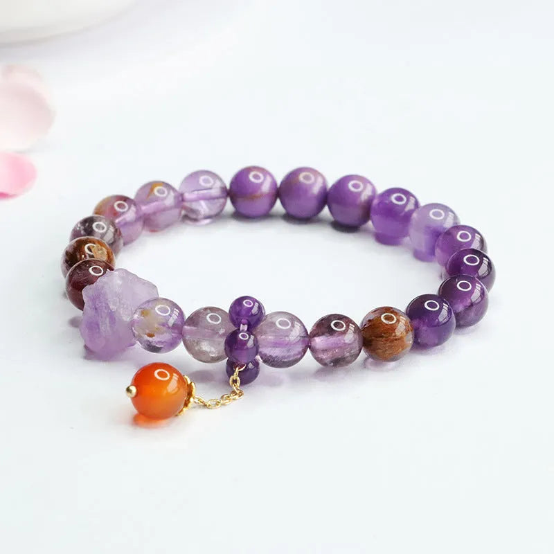 Natural nine purple amethyst and red agate multi-treasure crystal bracelet in Mori style