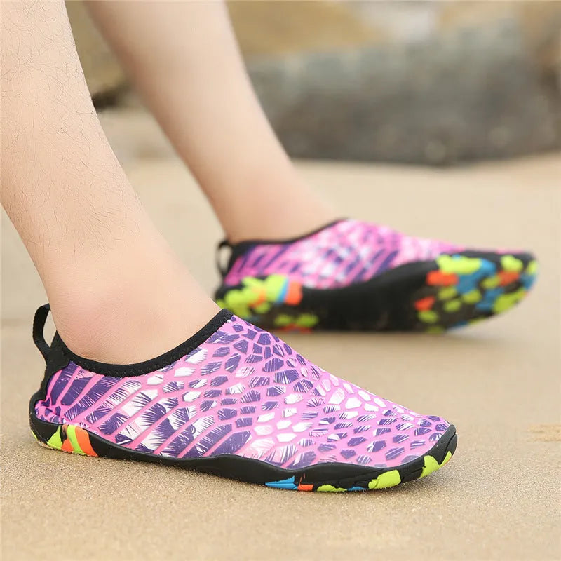 Beach wading shoes in multiple colours with Lycra upper and EVA foam sole.