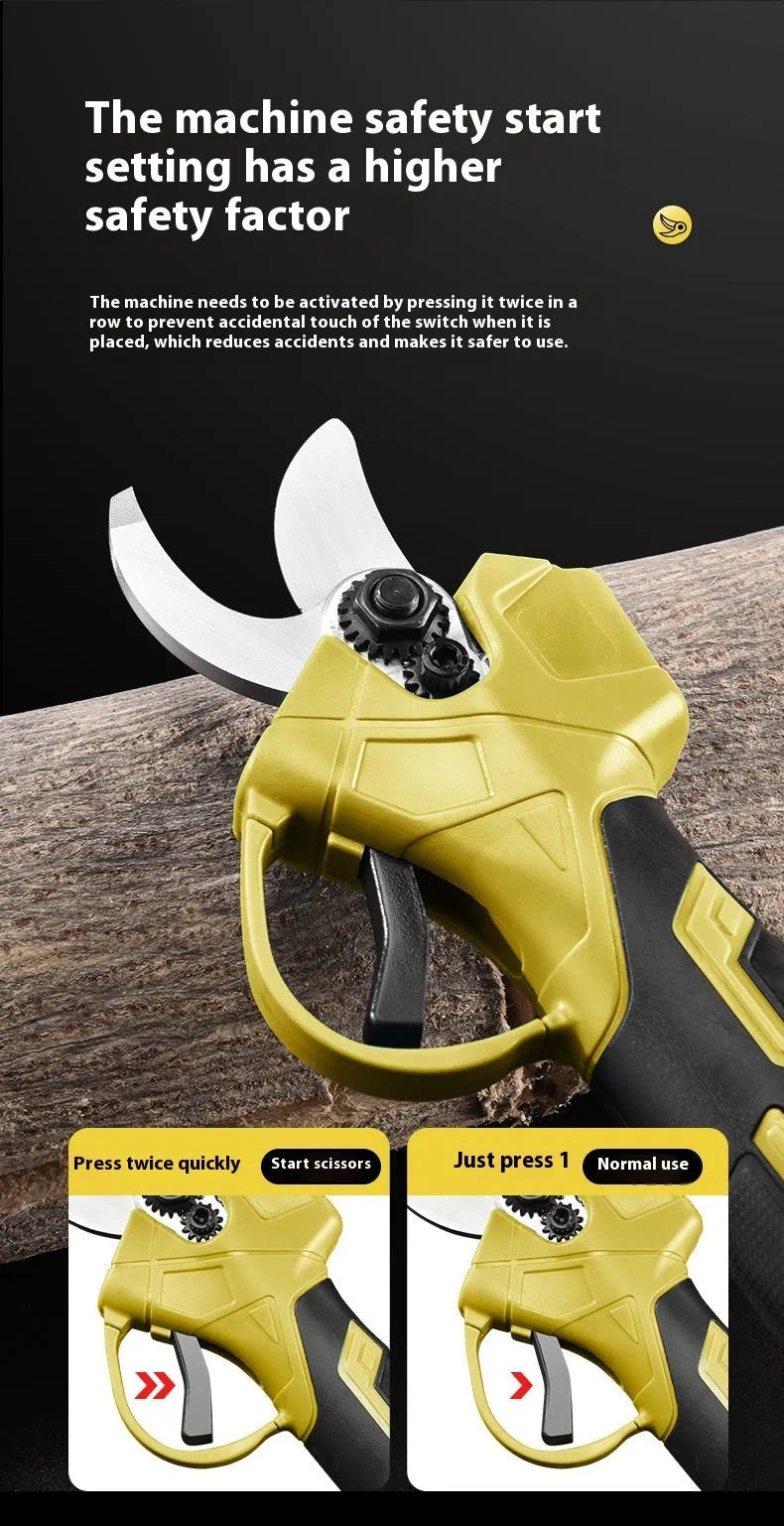 Wireless electric pruning knife and its two lithium batteries in a plastic storage box