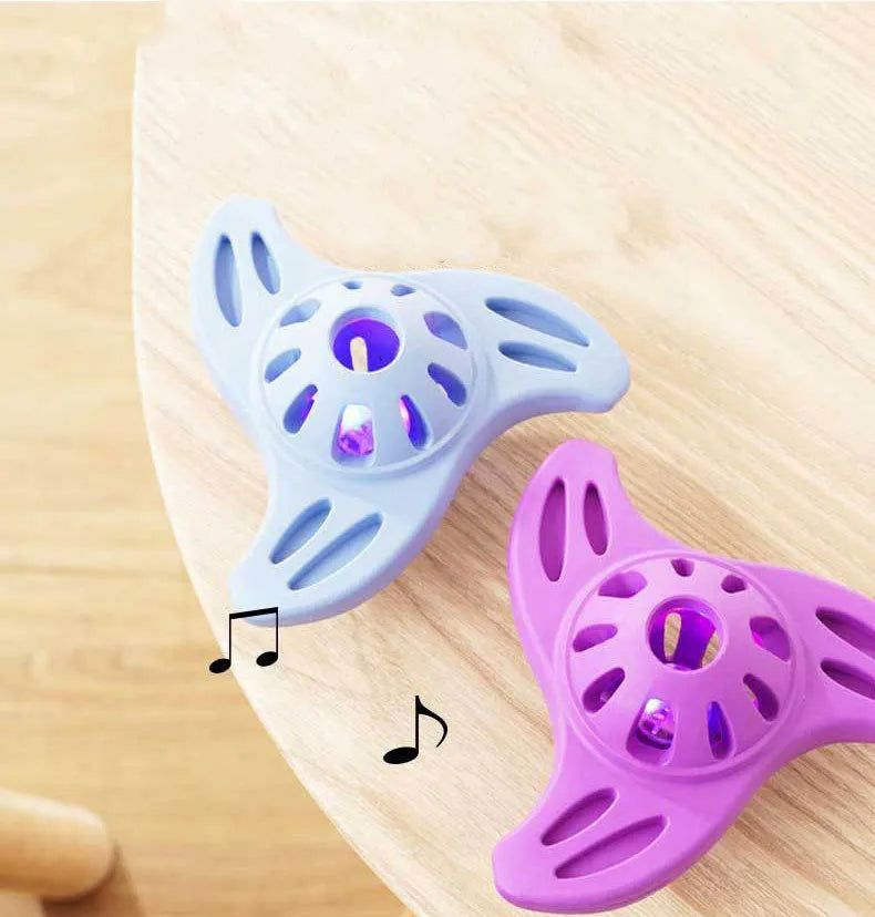 Blue boomerang-shaped rubber dog toy for medium and large breeds on a white background