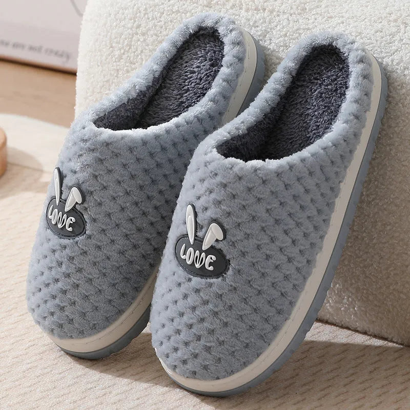 Women's rabbit plaid pattern artificial fur house slippers with a thick sole, shown in apricot colour.