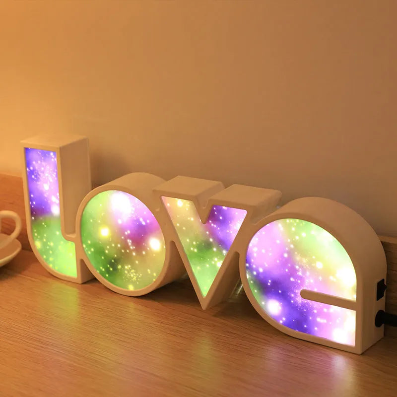 LED LOVE light decorative lamp with rainbow coloured lampshade