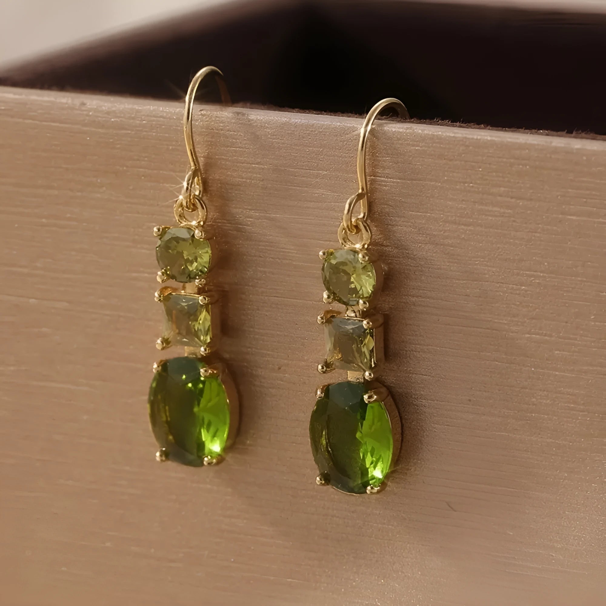 Green copper geometric quadrilateral earrings with Bohemian style