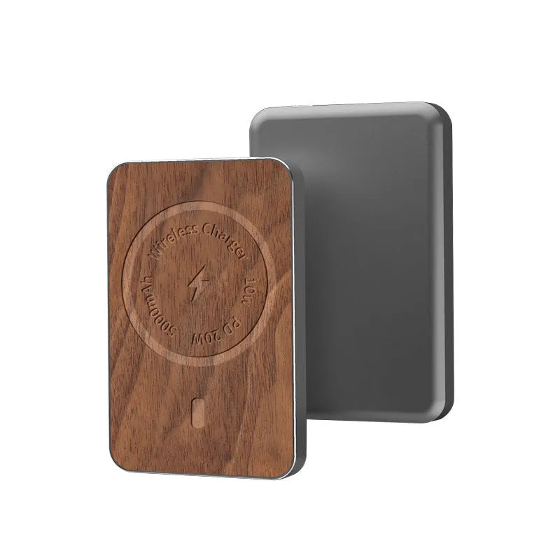 Khaki aluminium wireless charging bank with magnetic suction and USB port