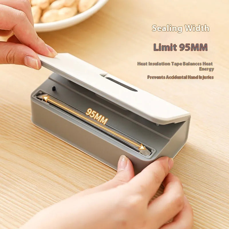 Small portable mini heat sealing machine for plastic food bags in white or blue