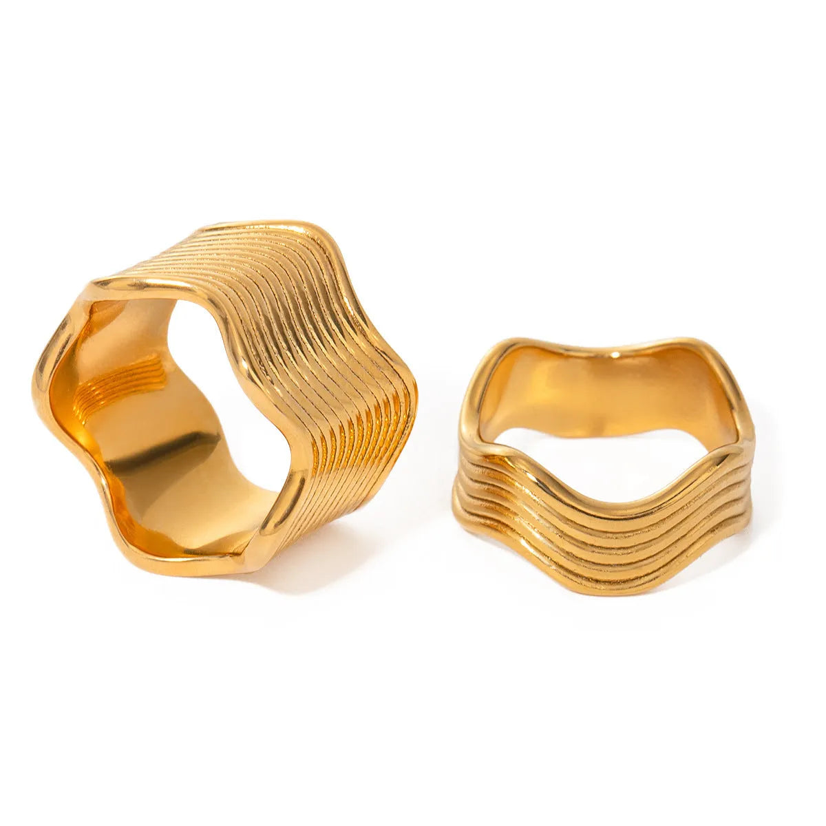 Geometric wave pattern stainless steel ring for women with wide surface design