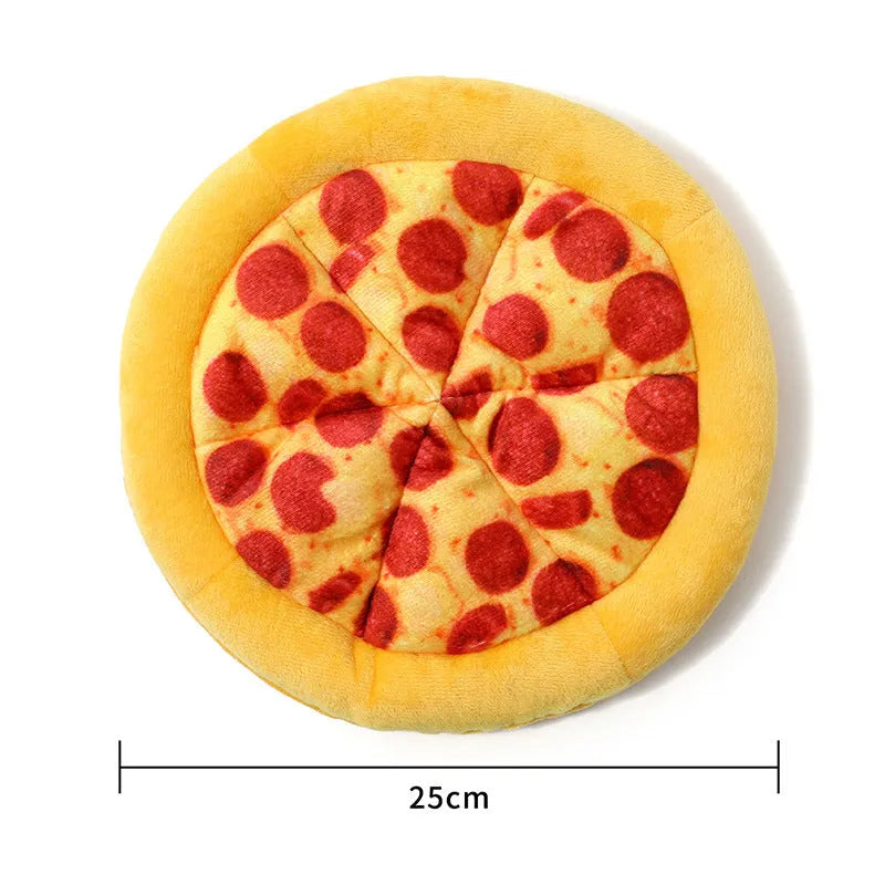 Yellow teddy bear shaped dog chew toy designed as a pizza slice with a textured surface