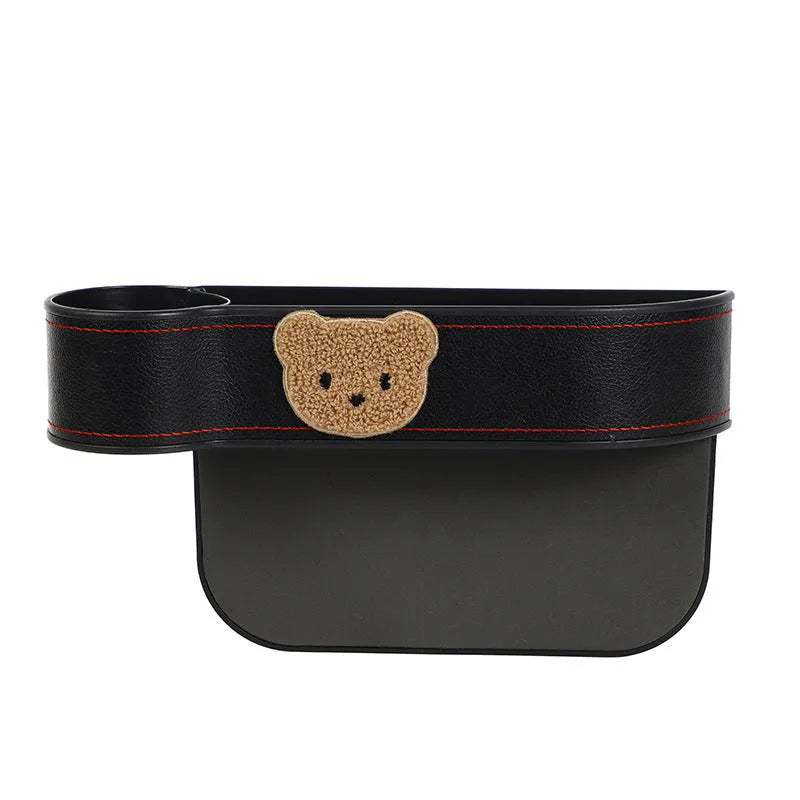Leather car seat gap storage organiser with cartoon bear design options