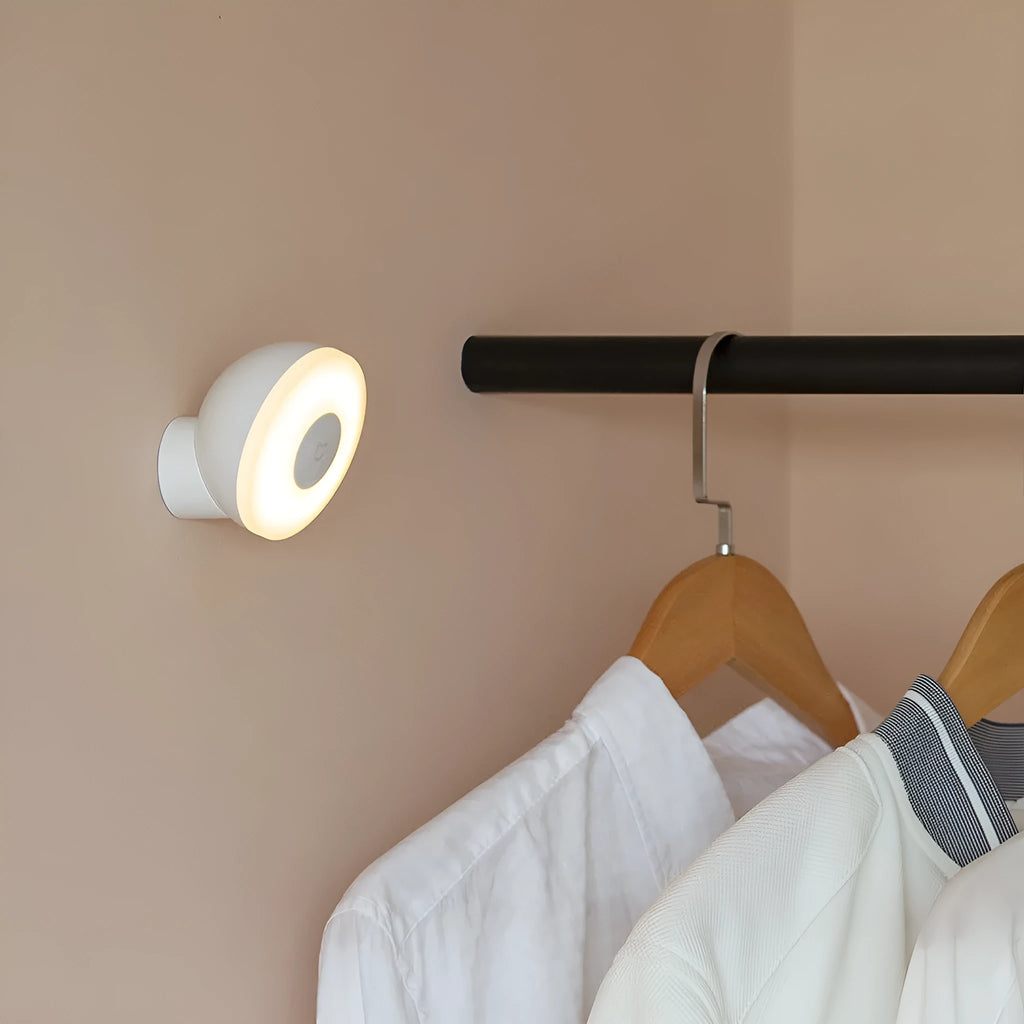 White square Mijia Night Light 2 Bluetooth bedside lamp with human body induction on wooden table