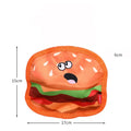 Food shaped dog chew toys with crinkle and squeak sounds including hamburger, pizza, hot dog and fries designs