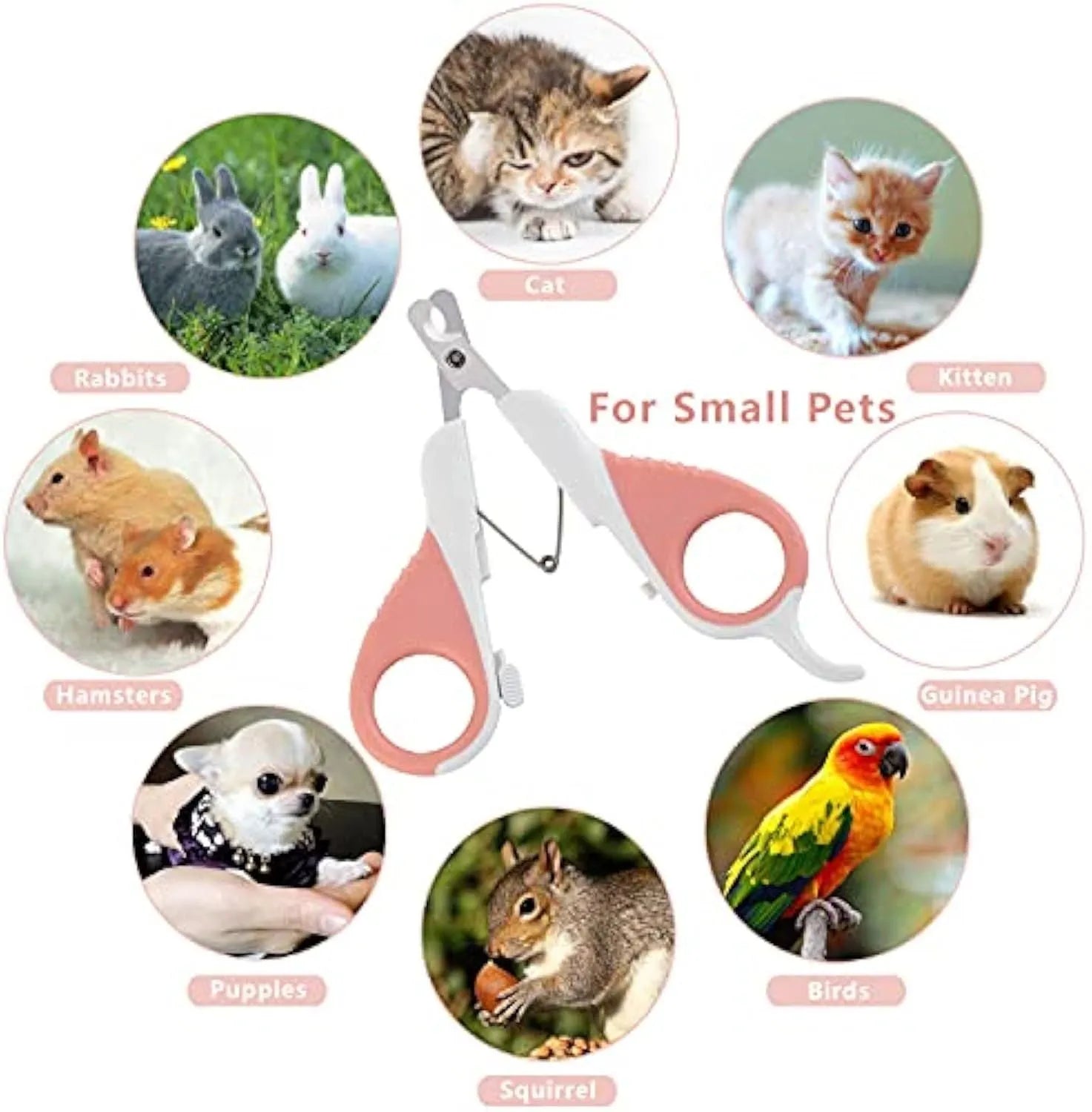 Cat nail clippers with angled stainless steel blade and safety lock in grey or pink
