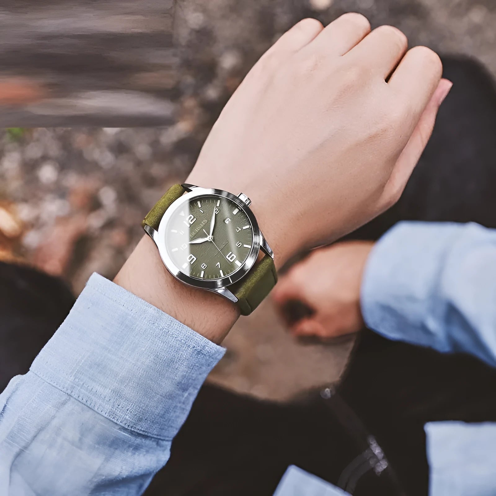 Men's automatic mechanical watch with leather strap in business style showing four colour variations