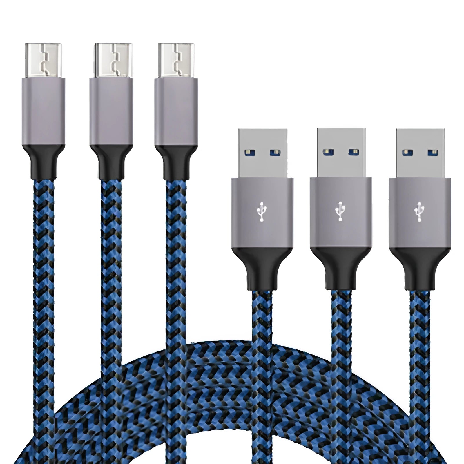 Braided micro USB charging cable for Android phones in black with colour accents