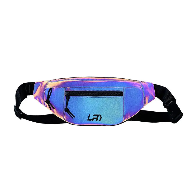 Blue crossbody cycling bag with reflective elements and open pocket design