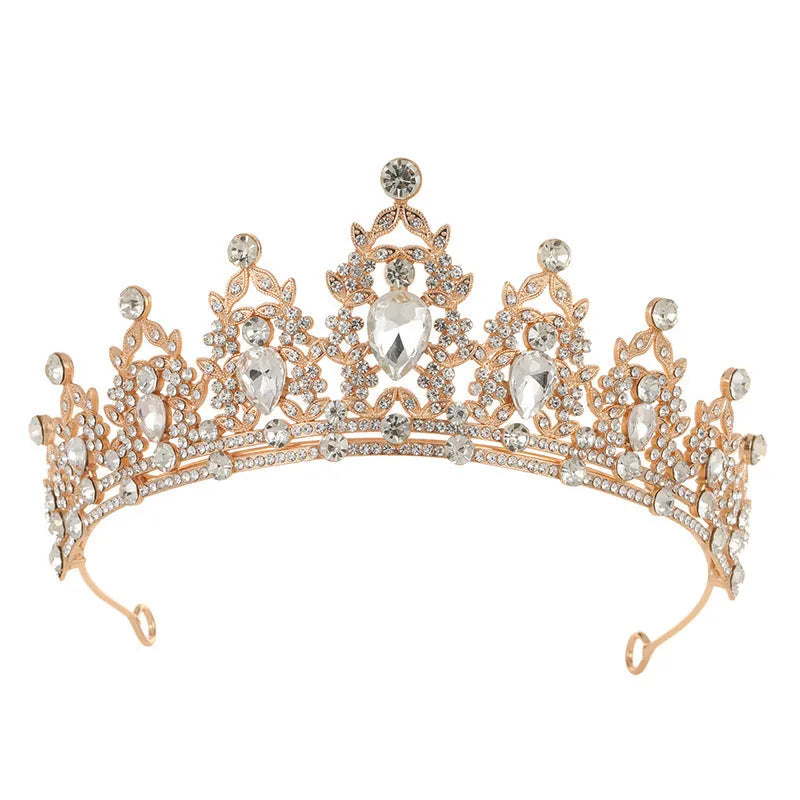 Baroque-style bride headdress crown with rhinestone accents on alloy base