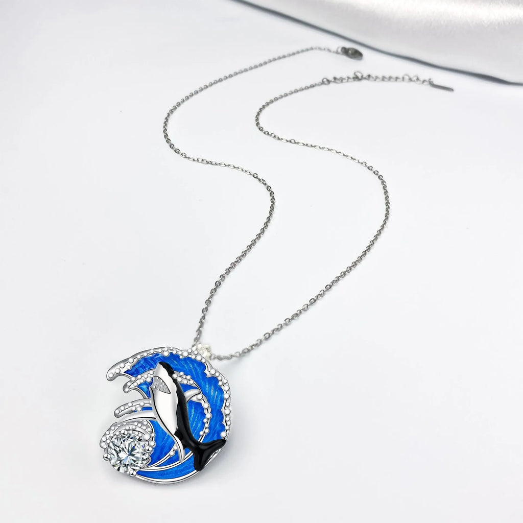 Women's shark necklace with copper pendant on adjustable cross chain, 41cm-50cm perimeter