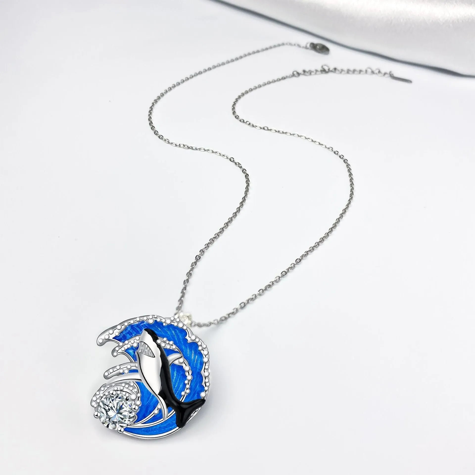 Women's shark necklace with copper pendant on adjustable cross chain, 41cm-50cm perimeter