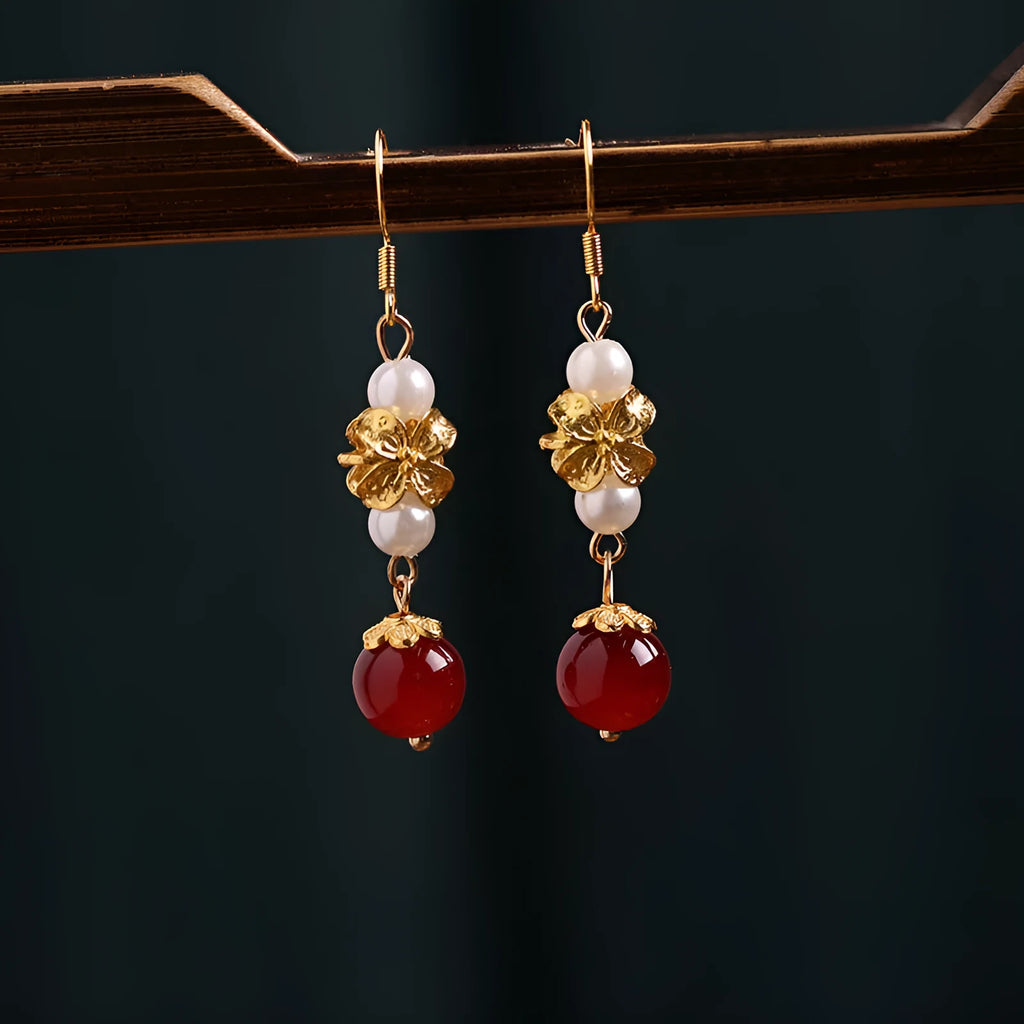 Vintage court style cheongsam earrings with geometric alloy design and electroplated colour finish