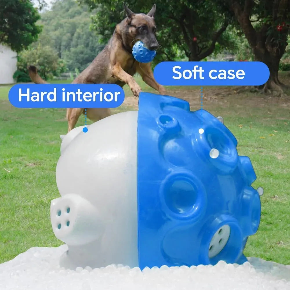 Coloured natural rubber dog toy ball with a bumpy texture for aggressive chewers and teeth cleaning