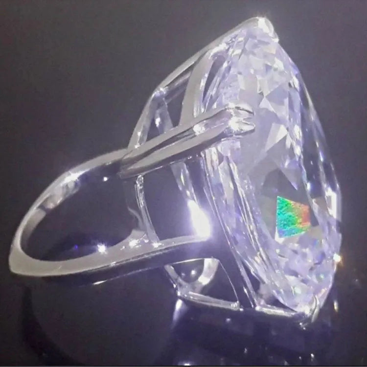 Women's geometric square ring with inlaid diamond detail in white gold colour finish