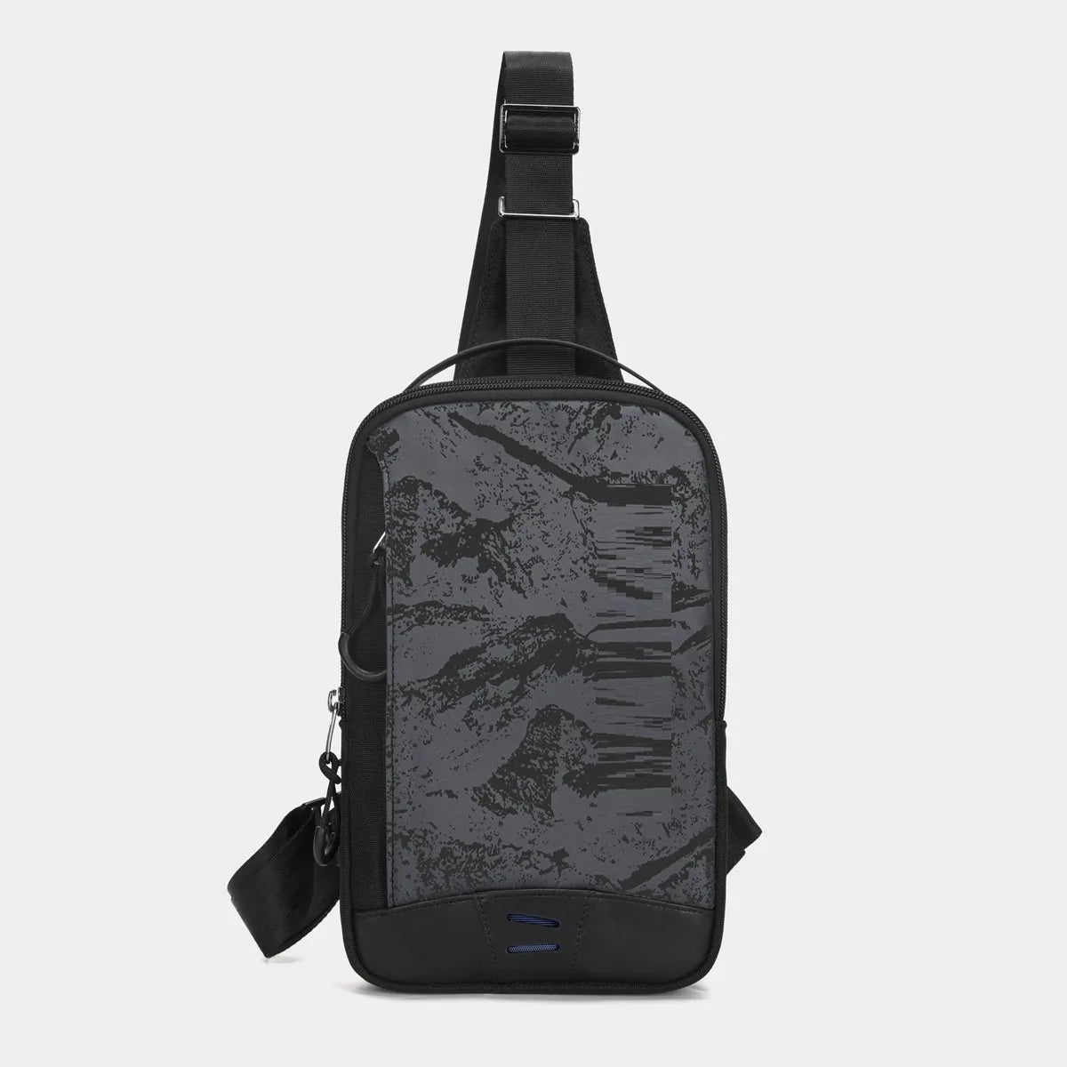 Casual black TPU camouflage chest bag with landscape pattern and single shoulder strap
