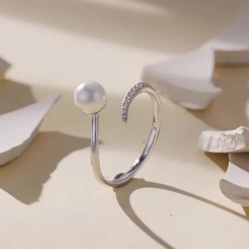 S925 sterling silver ring with natural shell pearls and adjustable open loop design