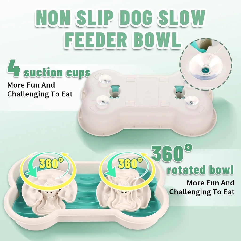 Large green slow feeder dog bowl with puzzle trays and non-slip suction cups for big breed dogs